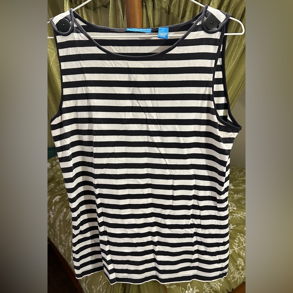 Karen Scott Classic Black and White Striped Tank Top